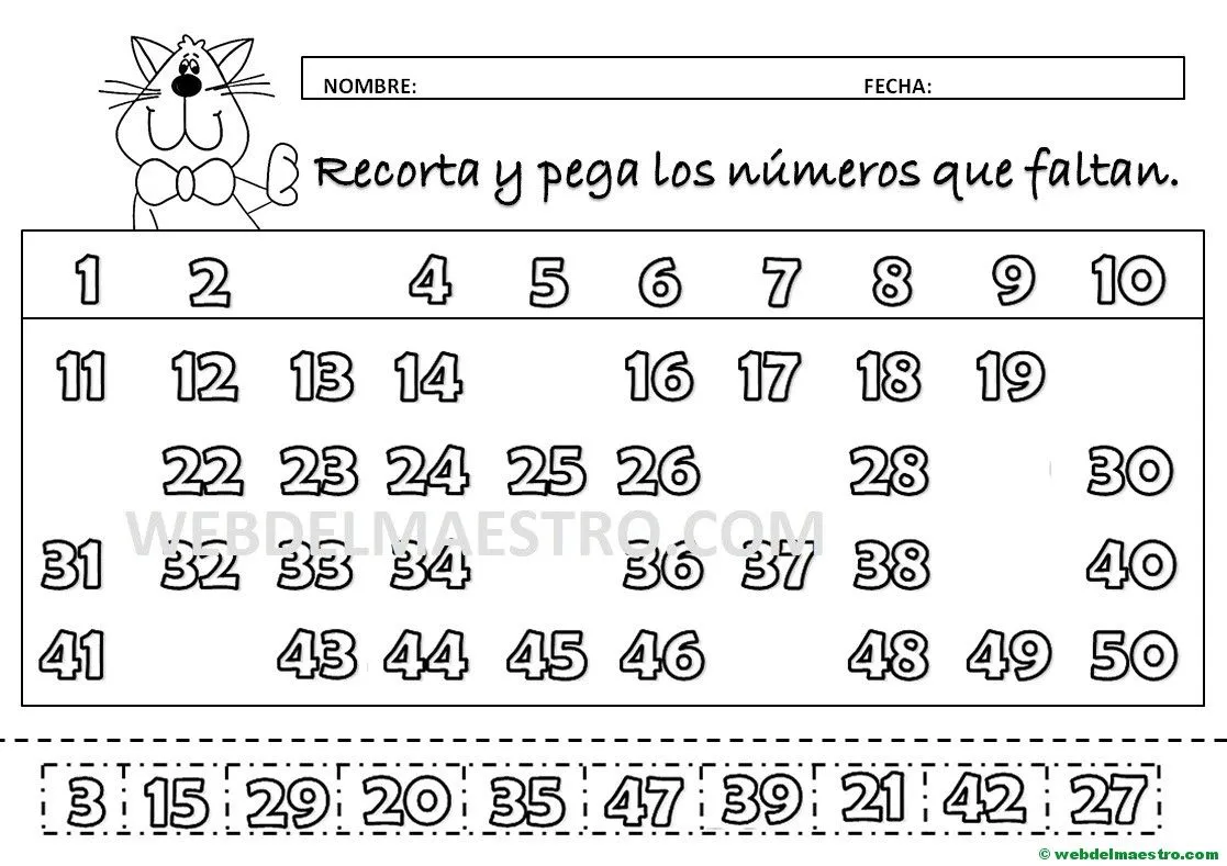 Completar numeros del 1 al 50 - Web del maestro Completar numeros del 1 al 50 - Web del maestro