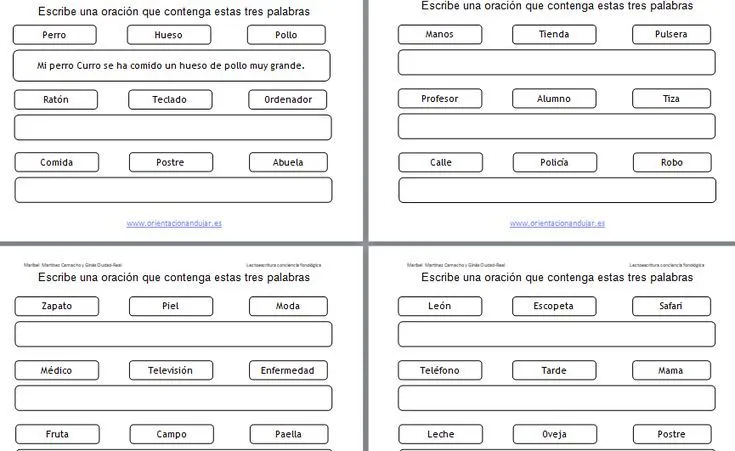 Composición de oraciones con relación sencilla entre tres palabras ... Composición de oraciones con relación sencilla entre tres palabras ...