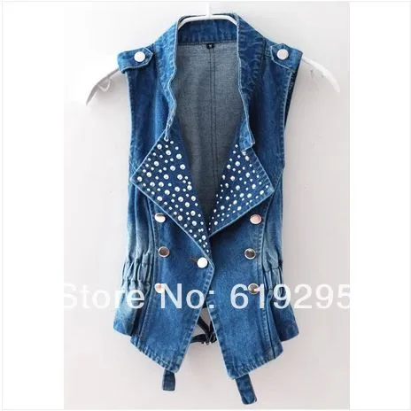 Compra chaleco de jean azul para las mujeres online al por mayor ...