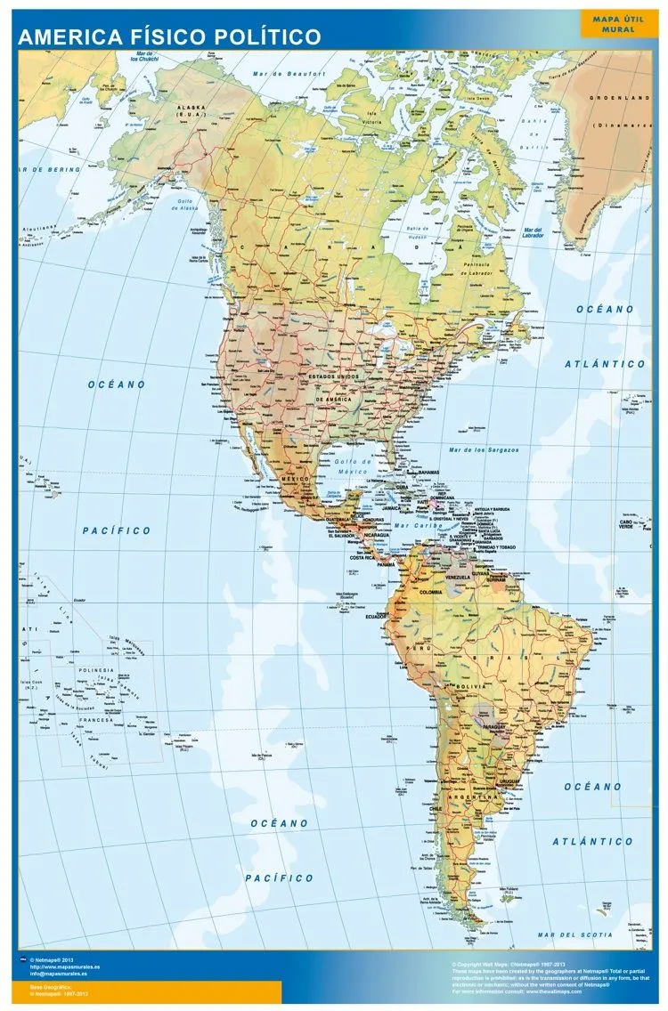 Comprar Mapa América Físico Político | MapasMurales.com Comprar Mapa América Físico Político | MapasMurales.com