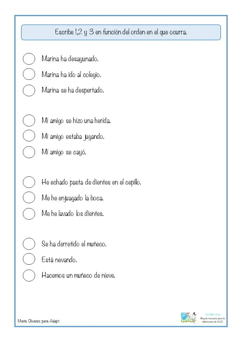 Comprensión lectora: Ordenamos secuencias temporales - Aula PT Comprensión lectora: Ordenamos secuencias temporales - Aula PT