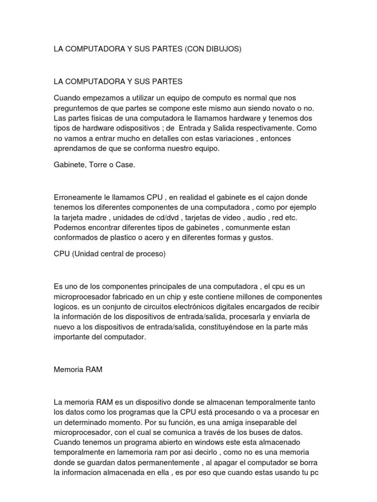 La Computadora y Sus Partes | PDF | Hardware de la computadora | Periférico La Computadora y Sus Partes | PDF | Hardware de la computadora | Periférico