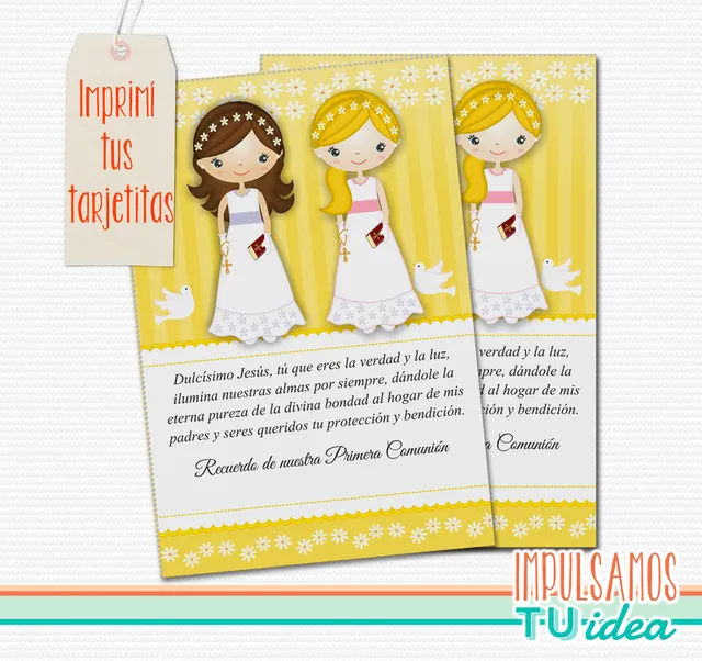Comunión Mellizas - Estampita para imprimir con nenitas Comunión Mellizas - Estampita para imprimir con nenitas
