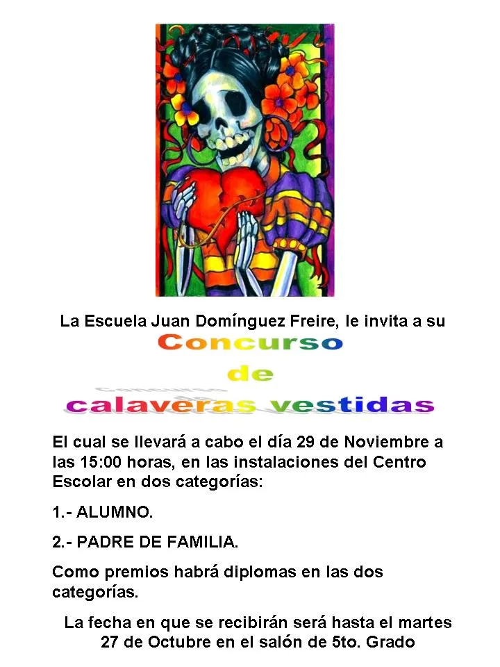 CONCURSO DE CALAVERAS VESTIDAS | 5to. y 6to. Grado CONCURSO DE CALAVERAS VESTIDAS | 5to. y 6to. Grado