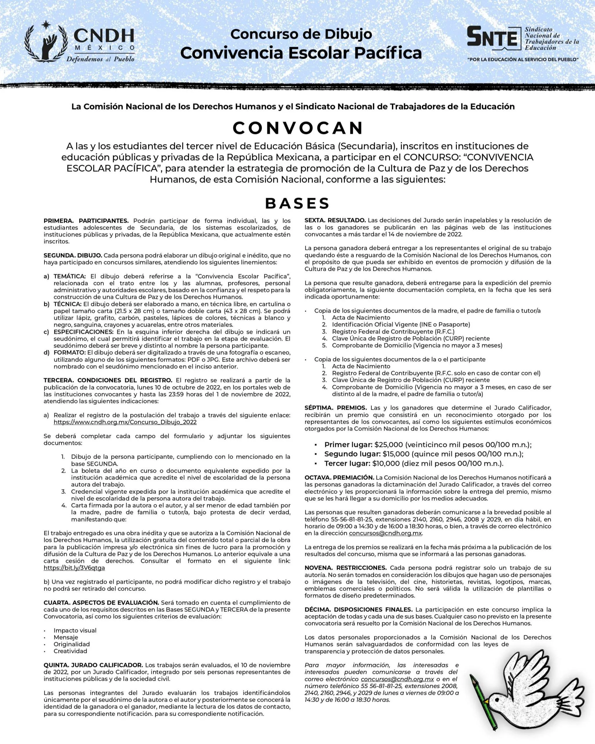 Concurso de Dibujo Convivencia Escolar y Pacífica - SNTE