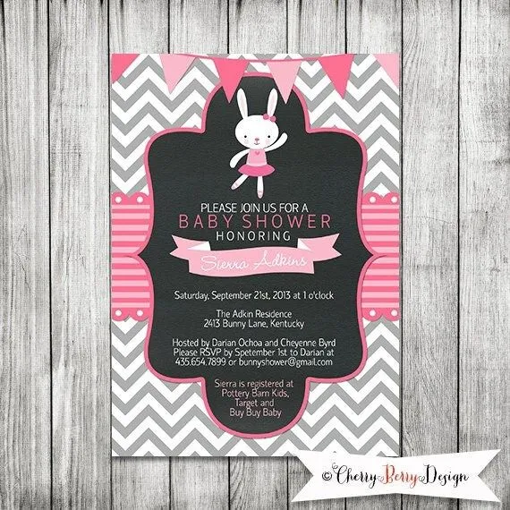 Conejita bailarina Baby Shower invitar a 5 x por CherryBerryDesign