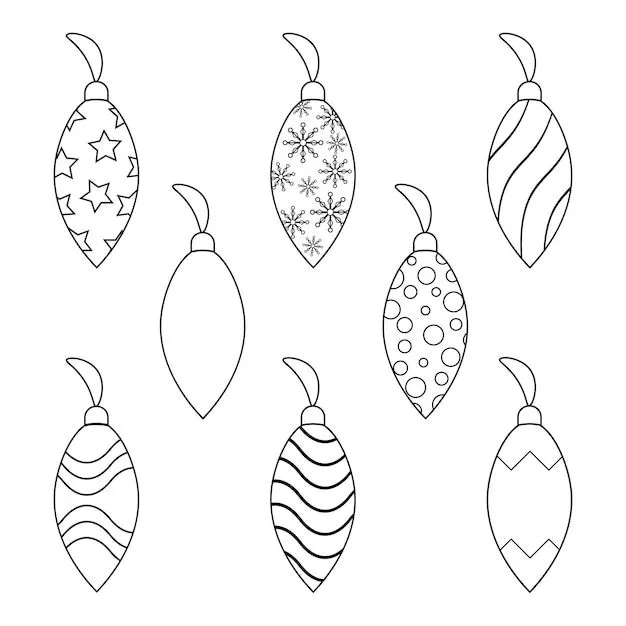 Conjunto de adornos para el árbol de navidad para colorear, pintar e  imprimir | Vector Premium