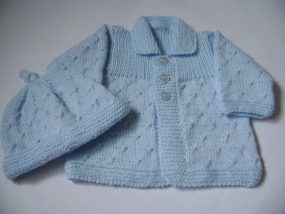Conjunto Bebé Suéter y Gorro Tejido a Mano 0 a 3 Meses por Pitusa Conjunto Bebé Suéter y Gorro Tejido a Mano 0 a 3 Meses por Pitusa