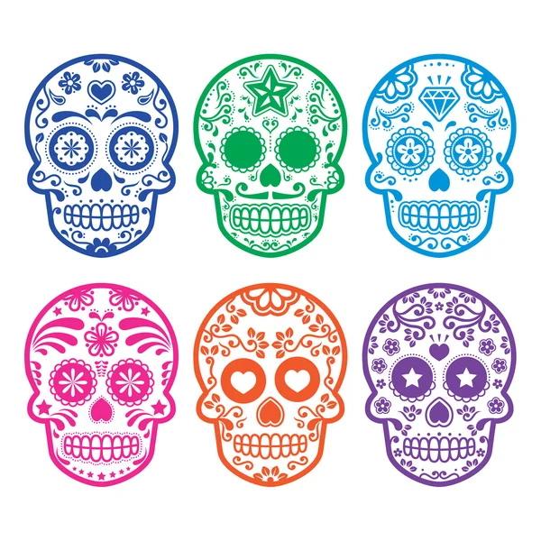 Conjunto de calavera de azúcar mexicana, dia de los muertos los ...