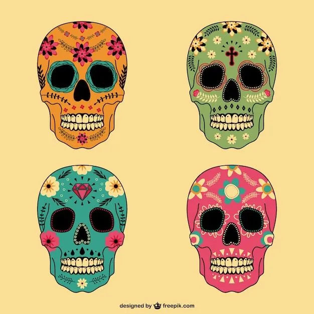 Conjunto de calaveras con diseños florales | Descargar Vectores gratis