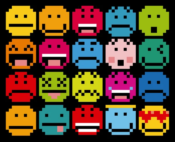 Conjunto de caras de dibujos animados diferentes píxeles — Vector ...