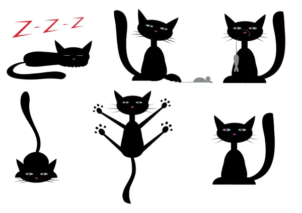 Conjunto de cuadros con los gatos negros — Vector stock © Lillllia ...