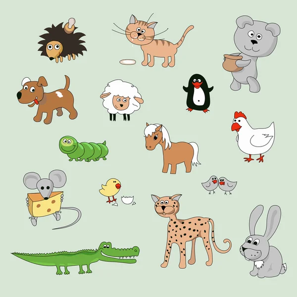 Conjunto de varios dibujos animados animales y aves — Vector stock ...