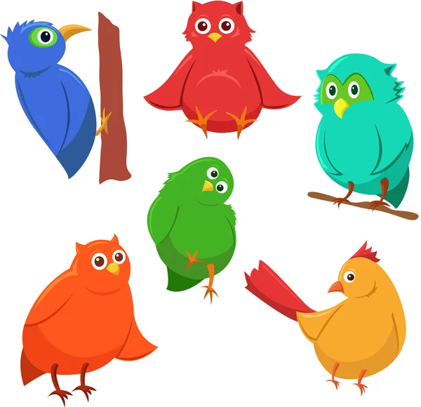 Conjunto de dibujos animados de coloridas aves divertidas lindas ...