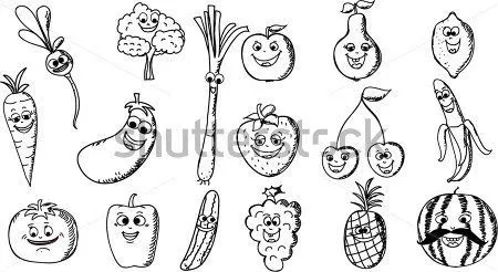 Conjunto DE Dibujos Animados Divertidos DE Frutas Y Verduras ...