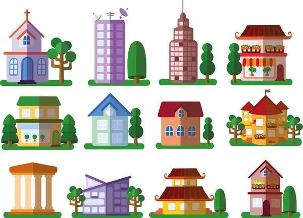 Conjunto de edificios planos — Vector stock © virinaflora #59304351 Conjunto de edificios planos — Vector stock © virinaflora #59304351