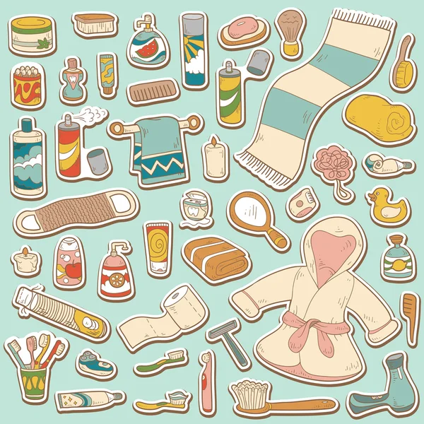 Conjunto de elementos de baño de dibujos animados de vector y de ... Conjunto de elementos de baño de dibujos animados de vector y de ...