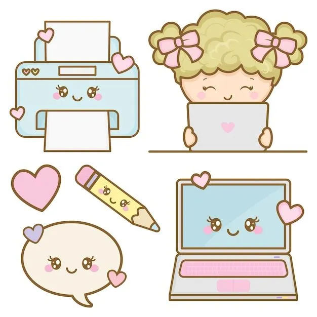 Conjunto de elementos de oficina para niños y oficina en casa en estilo kawaii | Vector Premium Conjunto de elementos de oficina para niños y oficina en casa en estilo kawaii | Vector Premium