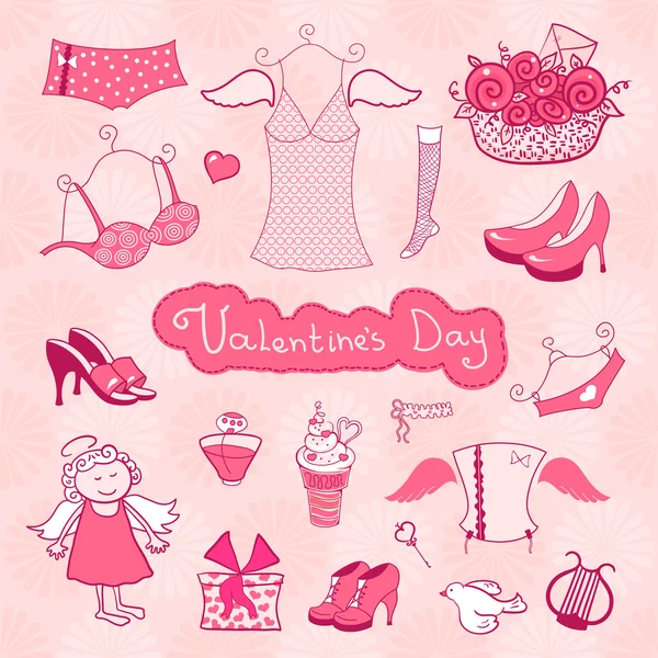 Conjunto de cosas femeninas para el día de San Valentín — Vector ... Conjunto de cosas femeninas para el día de San Valentín — Vector ...