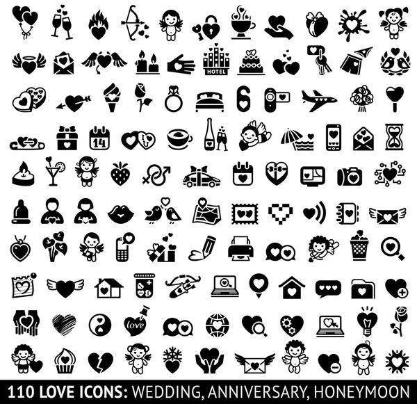 conjunto de iconos negros, símbolos de amor — Vector stock ...