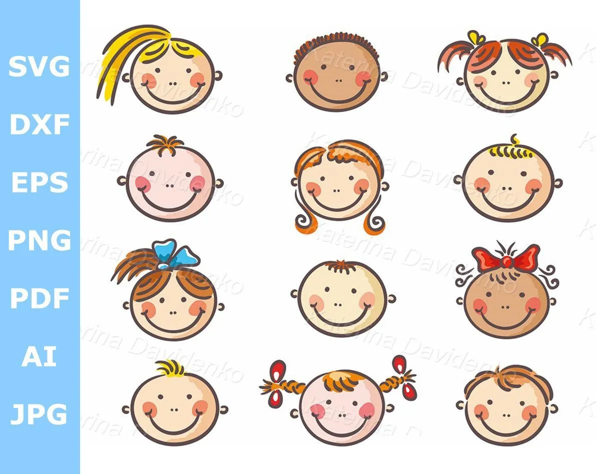 Conjunto de imágenes prediseñadas de caras de niños felices de - Etsy España Conjunto de imágenes prediseñadas de caras de niños felices de - Etsy España