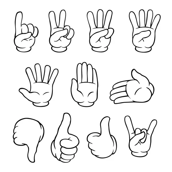 Conjunto de manos de blanco y negro de dibujos animados — Vector ... Conjunto de manos de blanco y negro de dibujos animados — Vector ...