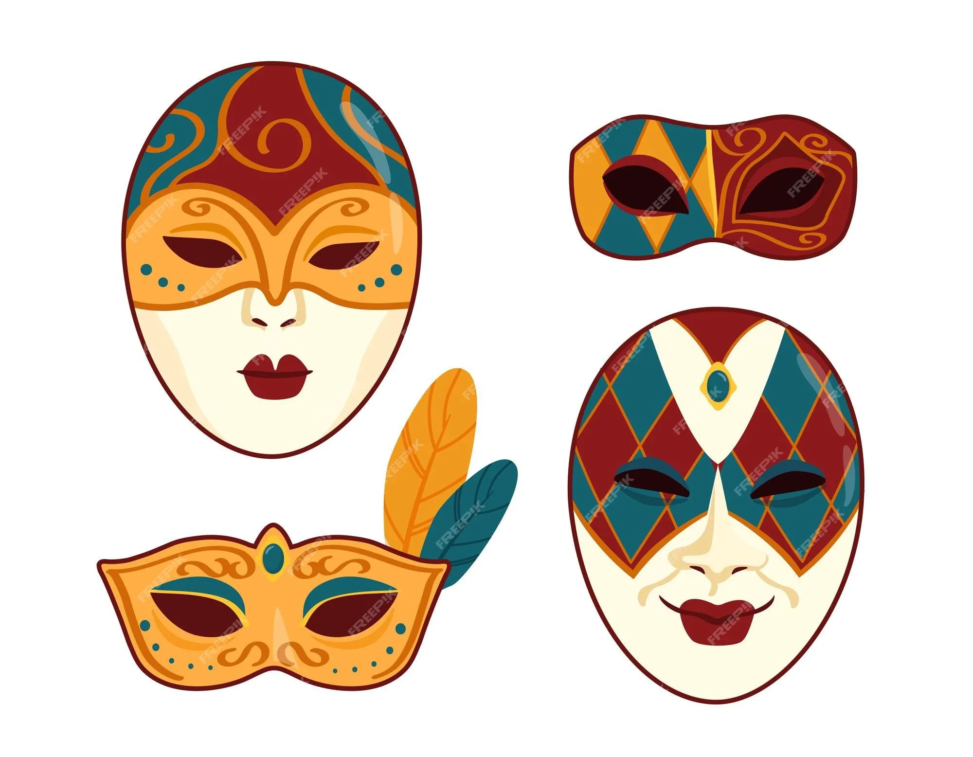 Conjunto de máscaras de carnaval elementos de disfraces para fiestas de disfraces y bailes de eventos entretenimiento y diversión plantilla y maqueta colección de vectores planos de dibujos animados aislados en fondo blanco | Vector Premium Conjunto de máscaras de carnaval elementos de disfraces para fiestas de disfraces y bailes de eventos entretenimiento y diversión plantilla y maqueta colección de vectores planos de dibujos animados aislados en fondo blanco | Vector Premium