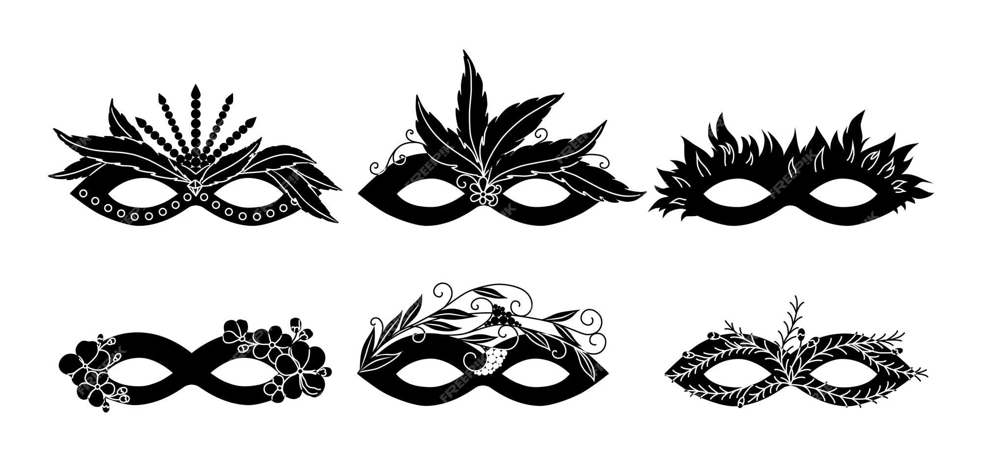 Conjunto de máscaras de carnaval vectoriales colección de siluetas aisladas en blanco y negro de accesorios de mascarada diseño de etiqueta de etiqueta de plantilla de logotipo de icono | Vector Premium Conjunto de máscaras de carnaval vectoriales colección de siluetas aisladas en blanco y negro de accesorios de mascarada diseño de etiqueta de etiqueta de plantilla de logotipo de icono | Vector Premium