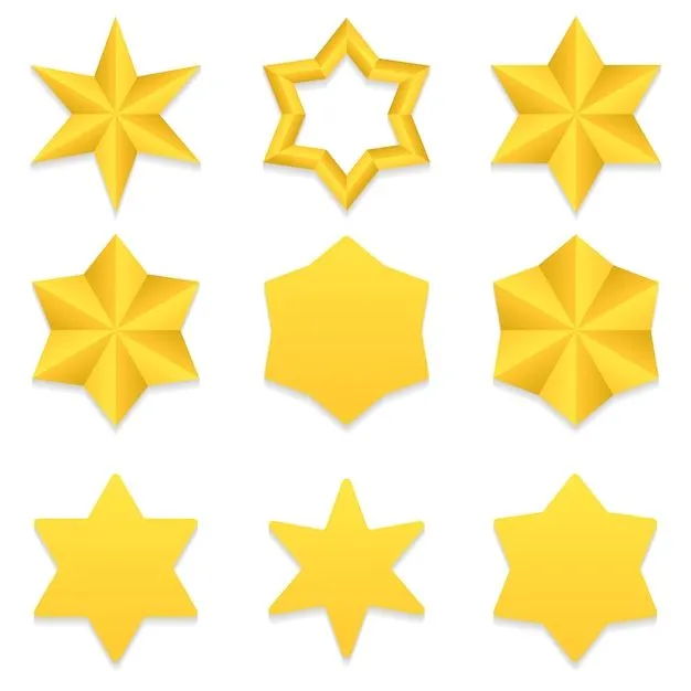 Conjunto de nueve estrellas de seis puntas doradas. | Vector Premium Conjunto de nueve estrellas de seis puntas doradas. | Vector Premium