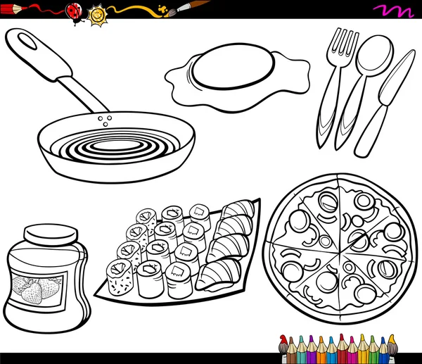 Conjunto de objetos de comida para colorear página — Vector stock ... Conjunto de objetos de comida para colorear página — Vector stock ...