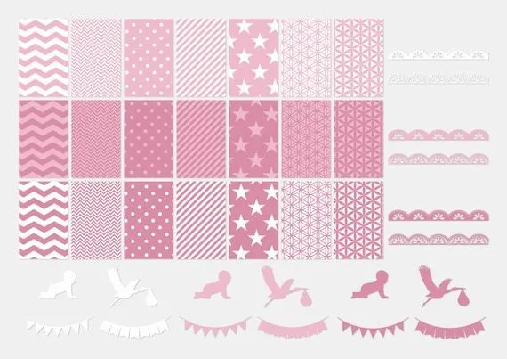 004 Conjunto de papeles digitales BABY PINK para por AnaLinea