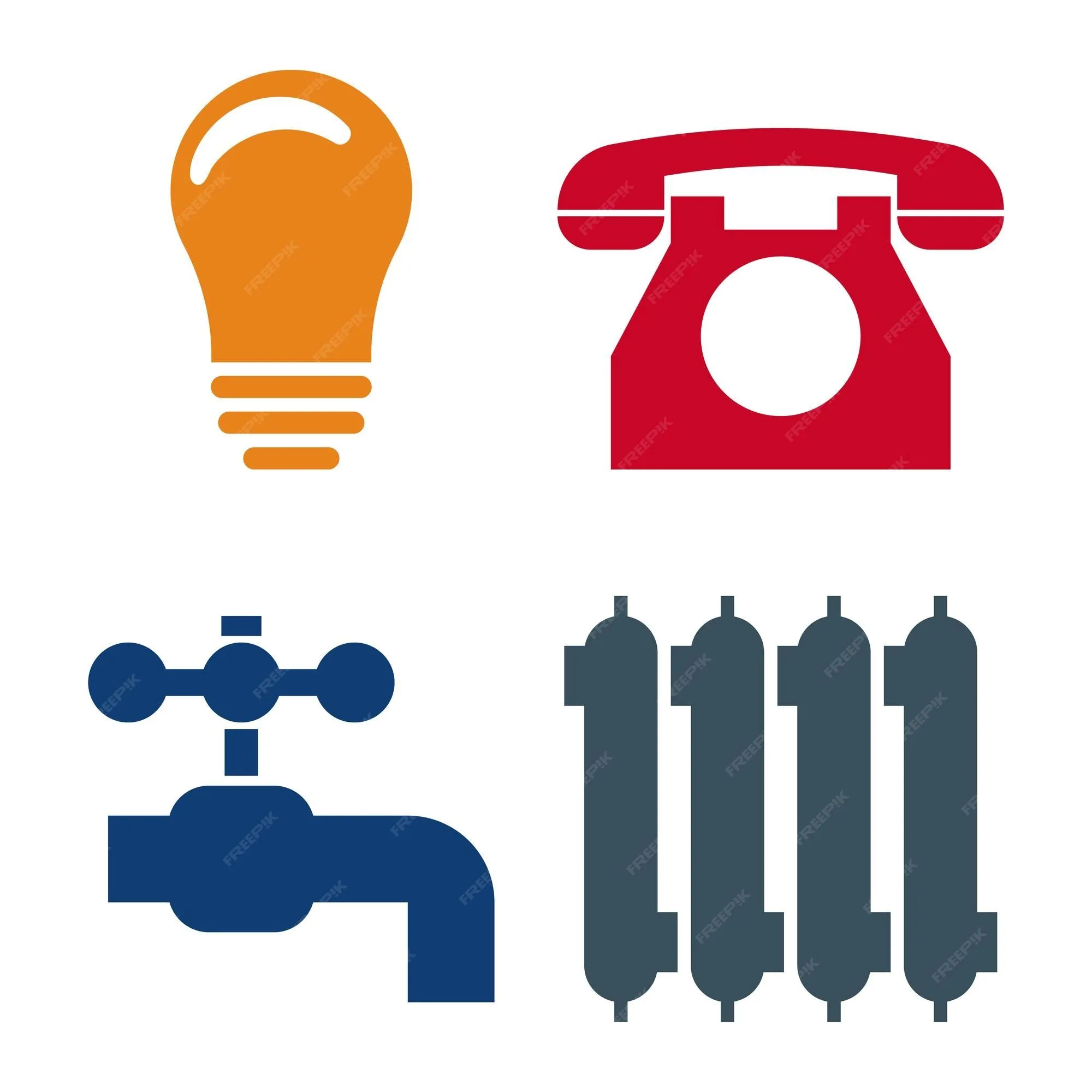 Conjunto de 4 símbolos de iones de utilidades de energía, agua, gas,  calefacción | Vector Premium