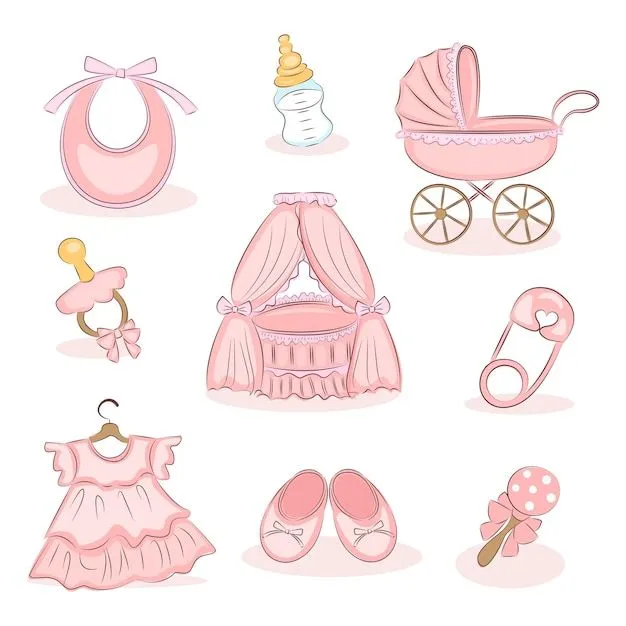 Conjunto de suministros de bebé de color rosa para una niña ropa de bebé y accesorios concepto de maternidad baby shower vector conjunto elementos aislados | Vector Premium Conjunto de suministros de bebé de color rosa para una niña ropa de bebé y accesorios concepto de maternidad baby shower vector conjunto elementos aislados | Vector Premium