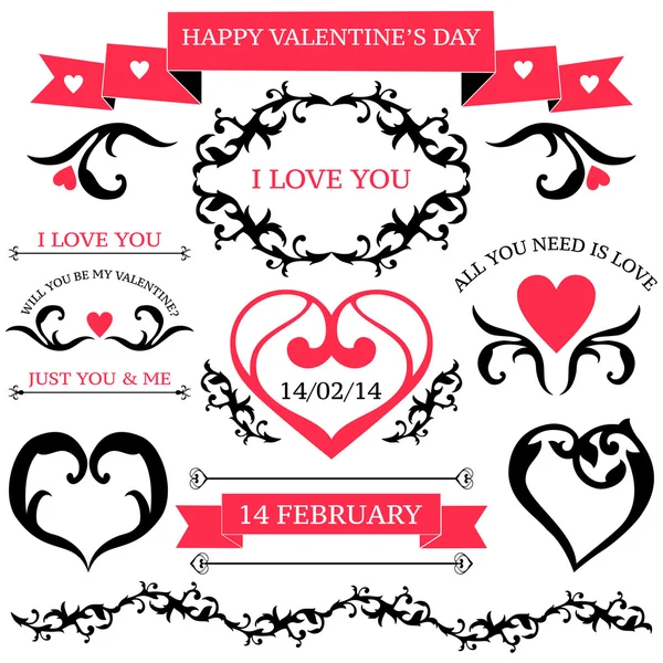 Conjunto de vector de elementos de diseño de San Valentín y bordes ...