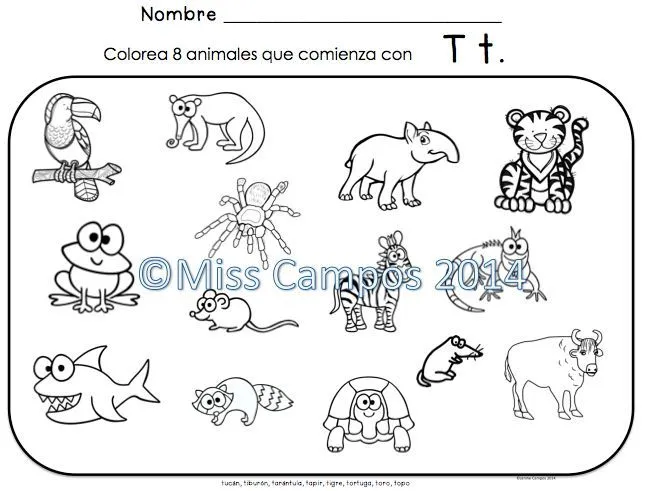 Letra T t ( ta, te, ti, to, tu ) BUNDLE | Animales