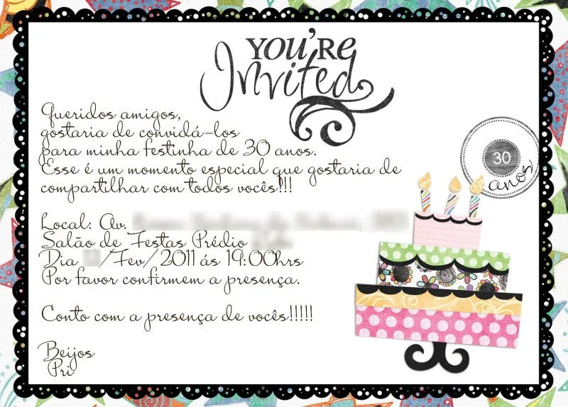 Convite de aniversário – Festa 30 anos!!! | Convite de aniversário – Festa 30 anos!!! |