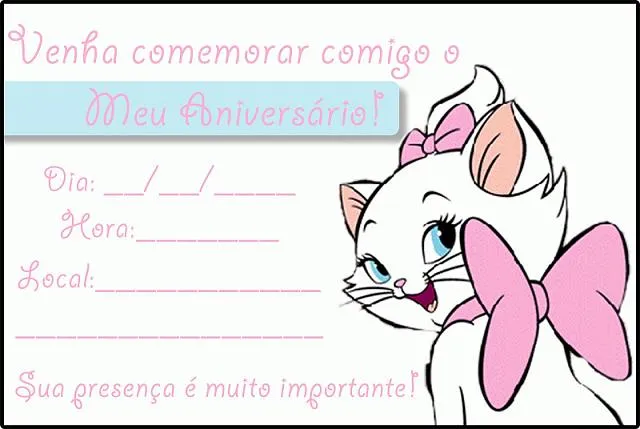 Convite de aniversario personalizado da gatinha marie - Imagui