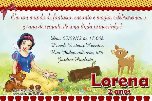 Convite Branca de Neve 10x15+envelope personalizado e lacre - Josi ...