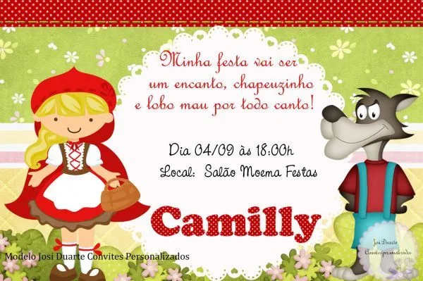 Convite Chapeuzinho Vermelho 10x15 - Josi Duarte Convites e ...
