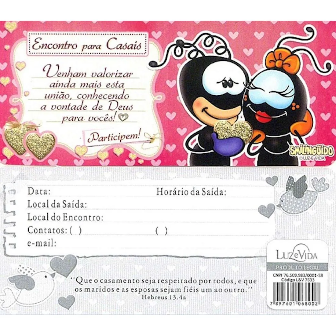 Convite Encontro para Casais Smilinguido - Pacote com 50 Unidades Luz e  Vida Outros Livraria Evangélica Casa da Bíblia Online Outros