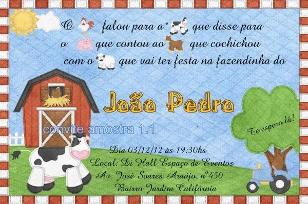 Convite Fazendinha Menino 10x15 - Josi Duarte Convites e ...