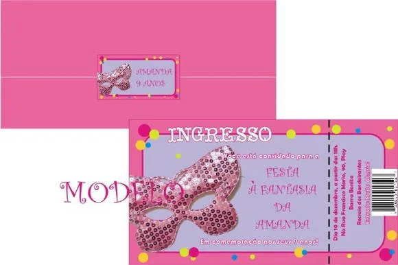 Convite Ingresso Festa à fantasia | Andrews Convites e ...