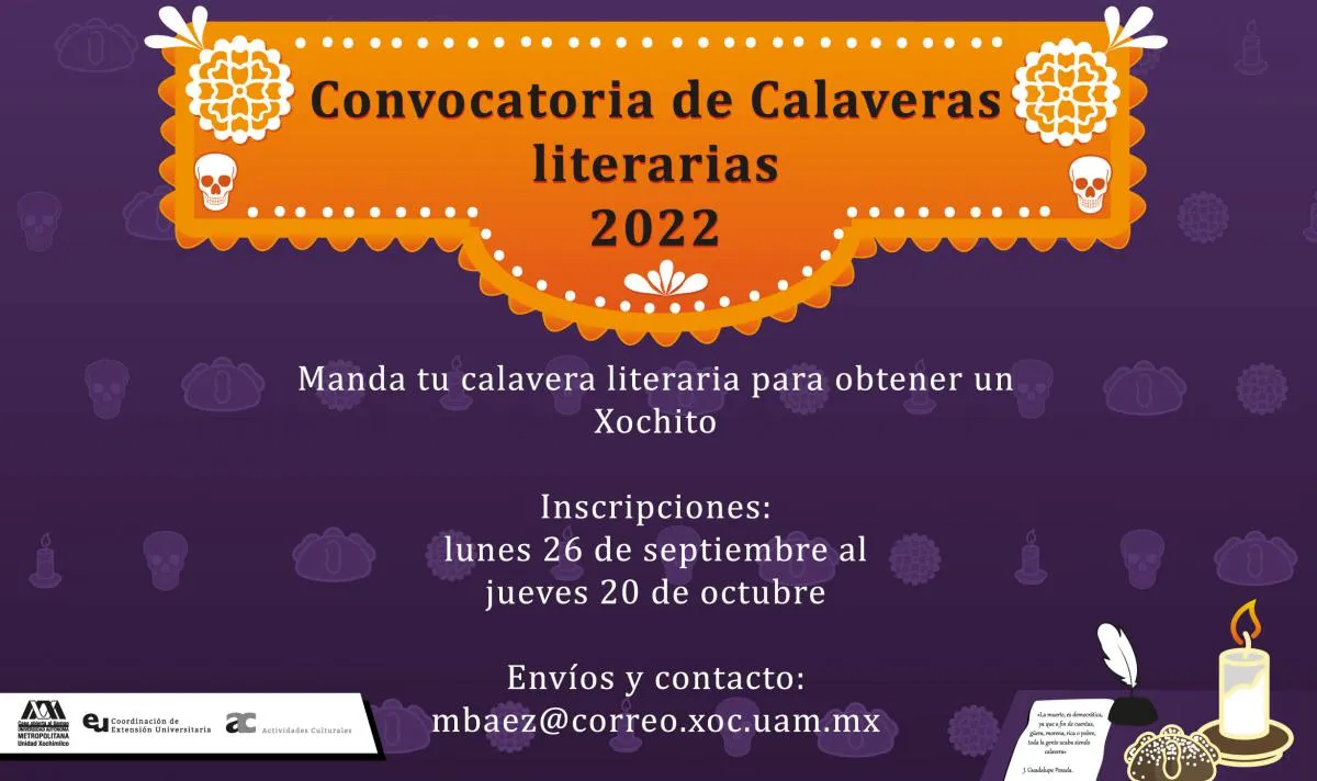 Convocatoria de Calaveras literarias 2022 | Universidad Autónoma Metropolitana Convocatoria de Calaveras literarias 2022 | Universidad Autónoma Metropolitana
