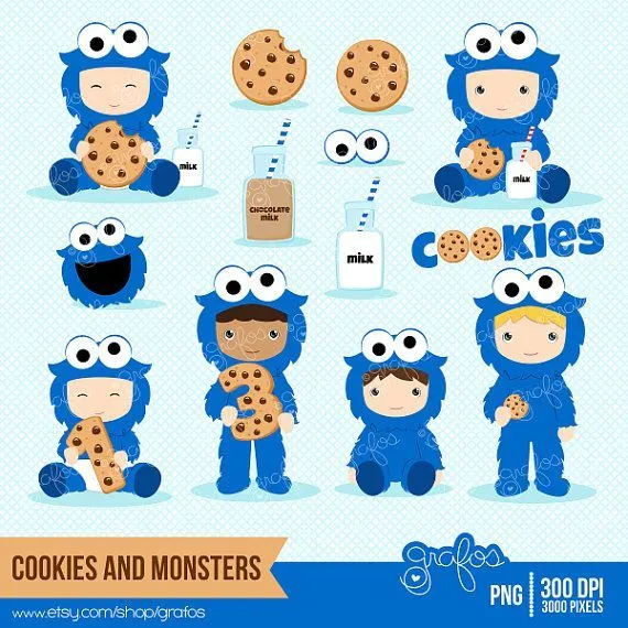 COOKIES & MONSTERS clipart set : 38 Graphics •PNG with Transparent ...