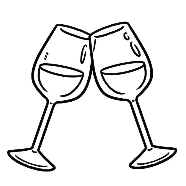 Dos copas de vino página para colorear aislada para niños | Vector Premium Dos copas de vino página para colorear aislada para niños | Vector Premium