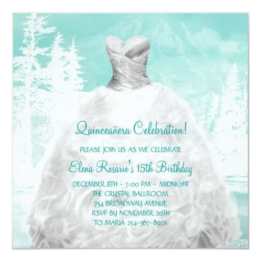 Copos de nieve Quinceanera de las azules turquesas Invitación 5.25 ... Copos de nieve Quinceanera de las azules turquesas Invitación 5.25 ...