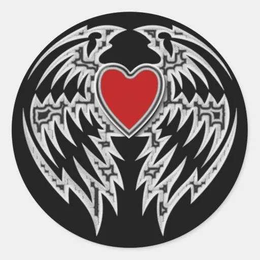 CORAZÓN Y ALAS TRIBALES PEGATINA REDONDA | Zazzle