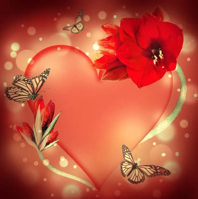 Corazón de amor con flores, mariposas y mensaje... | Banco de Imágenes