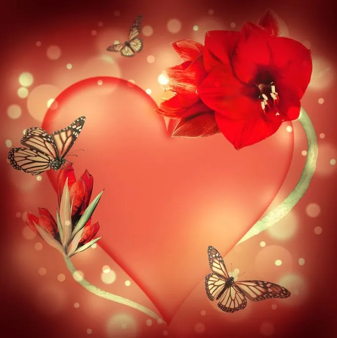 Corazón de amor con flores, mariposas y mensaje... | Banco de Imágenes Corazón de amor con flores, mariposas y mensaje... | Banco de Imágenes
