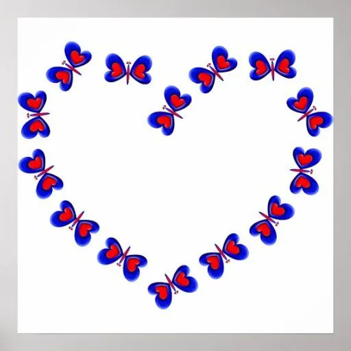 Corazón azul y rojo de Butterfiles del corazón Posters de Zazzle. Corazón azul y rojo de Butterfiles del corazón Posters de Zazzle.